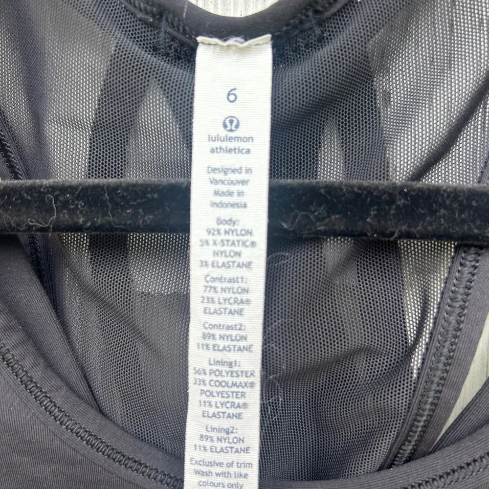 Lululemon Tough It Out Tank Top Black Built-in Bra Strappy‎ Back Mesh 6 W1L78S